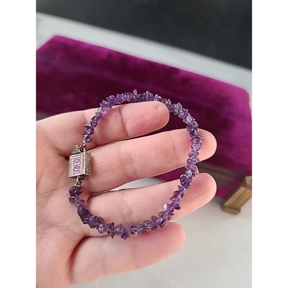 Vintage 925 Friends Clasp Amethyst Beaded Bracelet - Picture 1 of 10